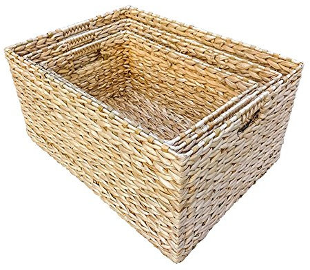 Red Hamper Rectangular Water Hyacinth Storage Baskets, Wicker, Brown, 23 x 47 x 34 cm