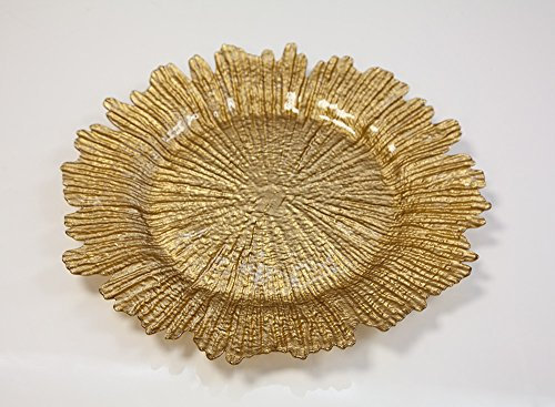 Assiette de présentation en verre 11 motifs 5 couleurs pour mariage, événements, décoration, dîner de Noël (récif doré)