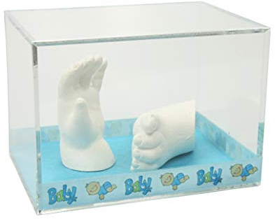 Lucky Hands Acrylglasvitrine mit Baby-Band (hellblau, 10 x 10 x 15 cm)