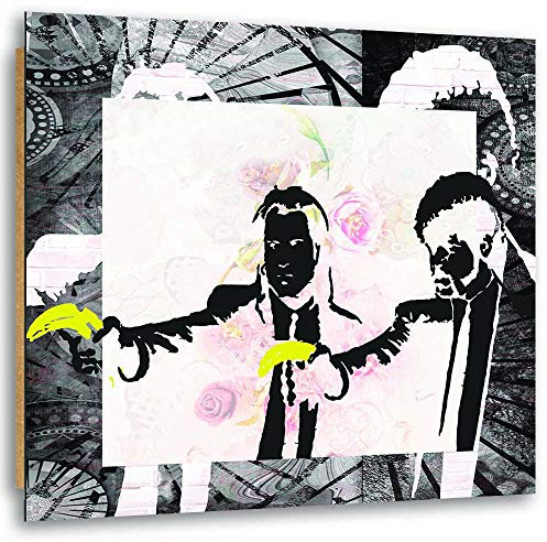 Wandbild XXL Banksy Deko Kunst Bilder Pulp Fiction mehrfarbig 90x90 cm