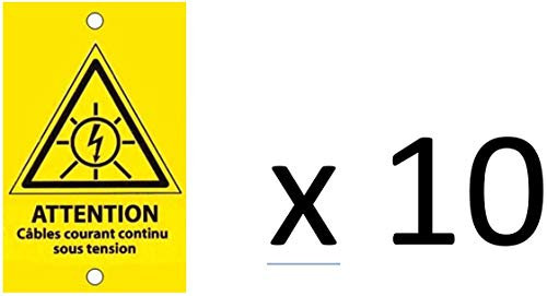 10 étiquettes PVC à sertir – Attention câbles courant continu sous tension - Dim. 70 x 40 mm - signalisation photovoltaïque