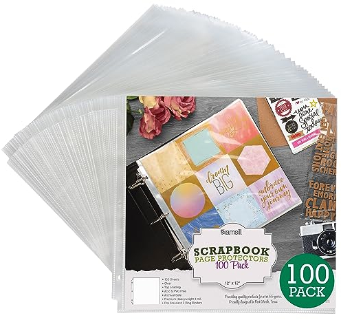 Samsill 100pk 12x12 Scrapbook Refill Page Protectors, Used with 3 Ring 12 x 12 Scrapbook Album, Clear and Archival Safe
