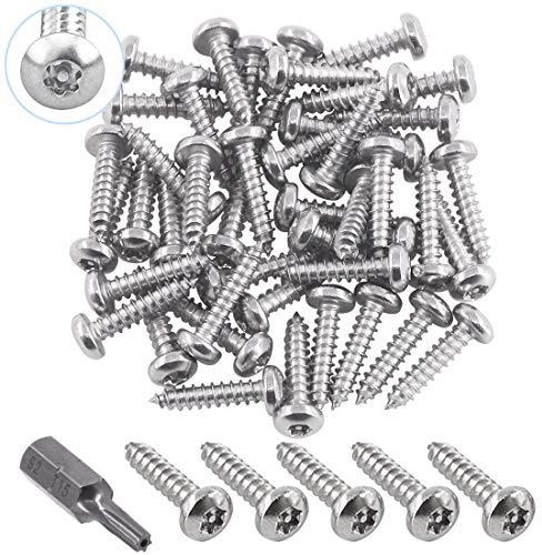 Glarks 51 tornillos Torx de cabeza de botón de 1,6 cm para máquina de seguridad de acero inoxidable con punta T15 (50 unidades #6 x 5/8'')