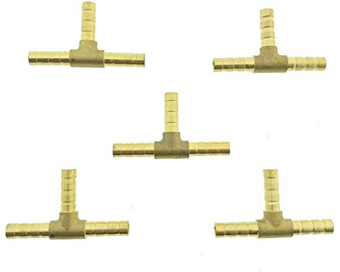 5x Stück Messing T-Stück Druckluft Schlauchverbinder Schlauch T Fitting 6mm 8mm 10mm 12mm (6mm)