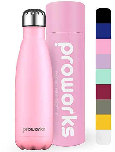 Proworks Edelstahl Trinkflasche | 24 Std. Kalt und 12 Std. Heiß - Perfekte Isolierflasche für Sport, Laufen, Fahrrad, Yoga, Wandern und Camping - 350ml - Pastell-Rosa