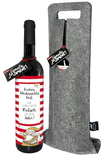 STEINBECK Wein - Frohes Weihnachtsfest und einen guten Rutsch - Weihnachtsessen Geschenk trockener Rotwein aus Spanien 100% Tempranillo in Flaschentasche Mitbringsel Wichtel Silvester Neujahr