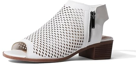 J. Adams Bequeme perforierte flache Bootie - Casual Open Toe Low Stacked Heel - Cut Out Side Zip Shoe - Tracy