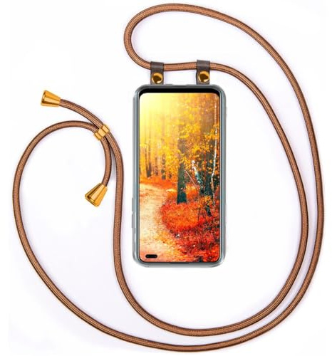 moex Handykette für Oppo Reno4 5G Hülle mit Band abnehmbar, Handyhülle mit Kette zum Umhängen, Handyband 155 cm lang Stoff Kordel Umhängehülle, Handy Umhängeband, Golden