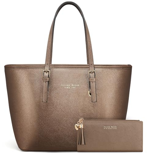 Jocose Moose Women Handbag Laptop Tote Bag Large PU Leather Shoulder Bag Designer Lightweight Computer Tote Bag, Gift with a Ladies Purse