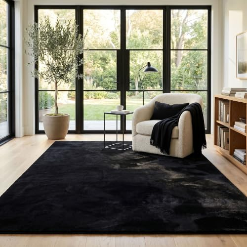 Luxus Fellteppich Pearl Schwarz – Weicher Kunstfell Hochflor Shaggy Teppich