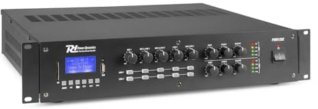 Power Dynamics PRM1202 Amplificador 100V 2 Zonas 2x120W Bluetooth | Dos zonas independientes, selección de fuente por zona, prioridad VOX, pantalla LCD con ID3 Tag.