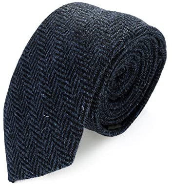 The Tie Co Krawatten aus Wolle / Tweed, Tartan, Fischgrätenmuster, 7 cm breit, kariert, 27 Blau Schwarz Fischgrät, Einheitsgröße