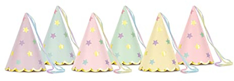 PartyDeco Czapeczki Papierowe Urodzinowe Nakrycie Głowy Przebrania Zestaw Czapeczek Stożkowych w Gwiazdki dla Dziecka Partyhüte Sterne 14,5cm Partyhut 6er Set