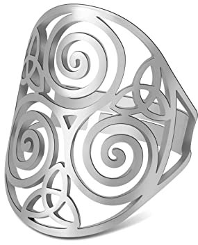 TEAMER Resizable Triskele Ring Edelstahl Heilige Geometrie Magisches Hexagramm Talisman Amulett Schmuck Für Frauen Mädchen (Triskele - Stil 2 - Silber)