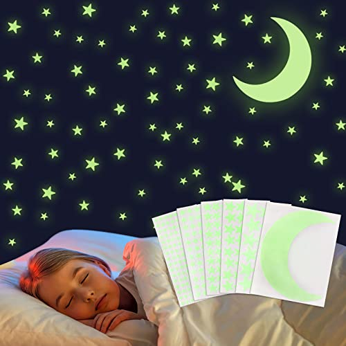 300 Stück Leuchtsterne Kinderzimmer,FEBSNOW Leuchtende Aufkleber Sterne und Mond Wandsticker Selbstklebende Aufkleber Heller Nachthimmel Leuchtsticker im Dunkel für die Decke