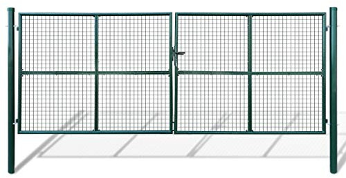 Festnight Doppeltor Gartentor 415x150 cm Doppelflügeltore Metall Gartentür Zauntor Abschließbar Zauntür Hoftor Tür Tor Gartenpforte mit Pfosten Einfahrtstor Hoftür Stahl, Dunkelgrün