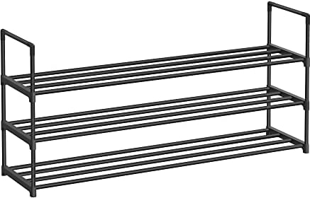 SONGMICS Schuhregal 3 Ebenen, Schuhständer Metall, Schuhaufbewahrung, Schuh-Organizer, aufrecht oder umgedreht, für 20-24 Paar Schuhe, stapelbar, Flur, 30 x 117 x 55 cm, schwarz LSA033B01