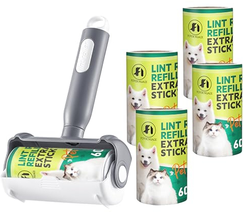 Foyer Nuage Rouleau&Brosse Poils Animaux,Brosse Anti Poils Animaux 2in1,Rouleau à Peluches avec Housse pour Poils d'animaux, Nettoyeur pour Vêtements,Costume,Manteau,300 Feuilles (5Rouleaux+1Poignée)
