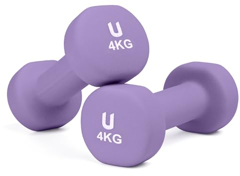 unycos - Kurzhanteln Neopren 2er Set von 4 kg, Rutschfest, Anti-Roll-Design, Bequemer Griff, Krafttraining, Fitness, Pilates, Training, Fitnessstudio (Lila)