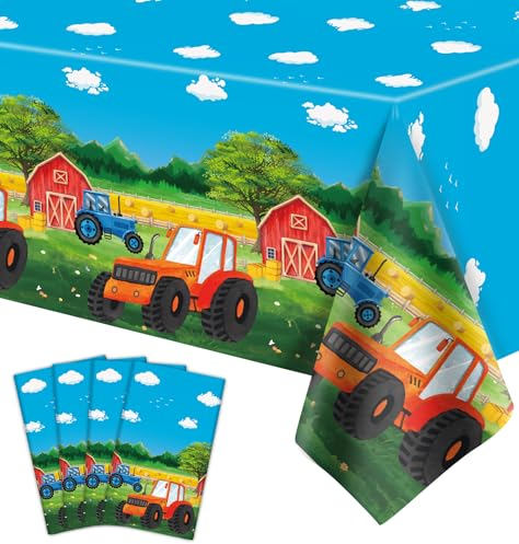 4 Pack Traktor Tischtuch Traktor Party Tischdecken Farm Tischdecke Barnyard Party Plastik Tischdecke Rechteckig Traktor Geburtstag Party Dekorationen Farm Geburtstag Party Zubehör 86 x 51 Zoll
