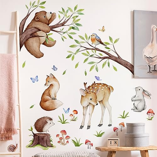 Timelesslong Large Animal Wall Decals Vinyl Forest Wall Stickers Removable Jungle Animals Wall Murals Peel and Stick Safari Wall Art Decor Wallpaper for Living Room Bedroom Kids Nursery Playroom