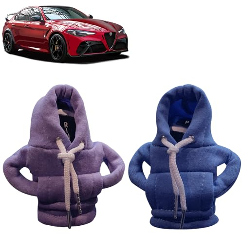 SXCCNW Schalthebel Hoodie, 2 Stück Auto Schaltknauf Abdeckung, Überzug für Dekoration Zubehör, 15 x 13 cm, Blau Lila