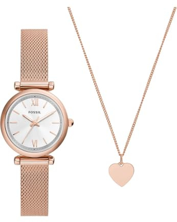 Fossil Orologio Carlie da donna, Movimento al quarzo a tre lancette in tonalità oro rosa con cinturino in acciaio inossidabile, Set di toni oro rosa, 28 mm