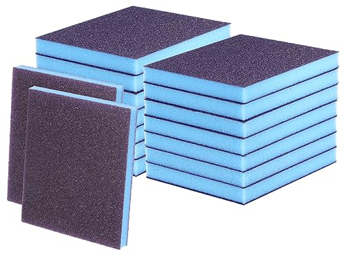 QUARKZMAN 16pcs Moyen Grain Ponçage Éponge Blocs 120-180 Grit Mousse Ponçage Bloc Coussin pour Polissage Cuisine Métal Bois Clôture Sèche, 120x100x12mm, Violet