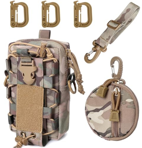 MUCHER Molle Tasche Taktisch Umhängetasche Molle Flaschen Halter Haltbares Multifunktional Gürtel Taschen mit Schultergurt und 3 Haken für Outdoor Wandern Jagdcamping Training (Tarnung)
