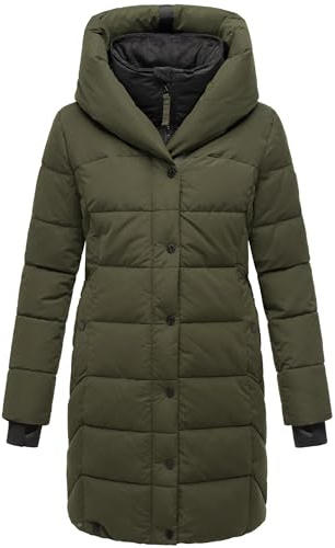 Navahoo Damen Wintermantel warmer Steppmantel lang mit Kapuze und abnehmbarem Fleece-Kragen Knutschilein XS-3XL