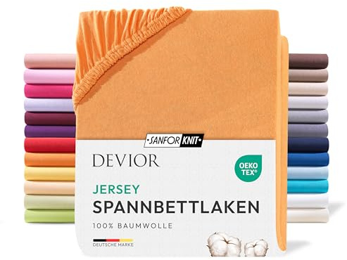 Devior Jersey Spannbettlaken 140x200cm - 160x200cm, 100% Baumwolle, Matratzenhöhe bis 22cm, Orange – 135 g/m² Anti-Statisches, atmungsaktives Bettlaken mit Einlaufschutz, Matratzenbezug Orange