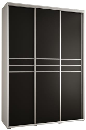MEBLE KRYSPOL Davos 10 180 Schrank mit DREI Schiebetüren für Schlafzimmer - Moderner Aufbewahrungsschrank mit Kleiderstange und Regalen - 235,2x180x45 cm - Weiß Schwarz Silber