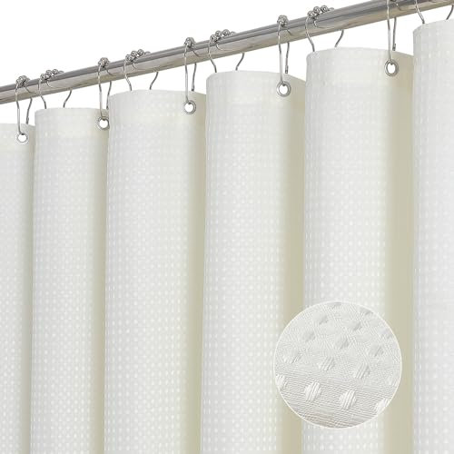 ROLIZOE Cream Shower Curtain - 256GSM Luxury Weighted Waffle Textured Heavy Duty Thick Fabric Shower Curtains with Stainless Steel Hooks for Bathroom, Superior Water Resistant, 183W x 183H, Cream