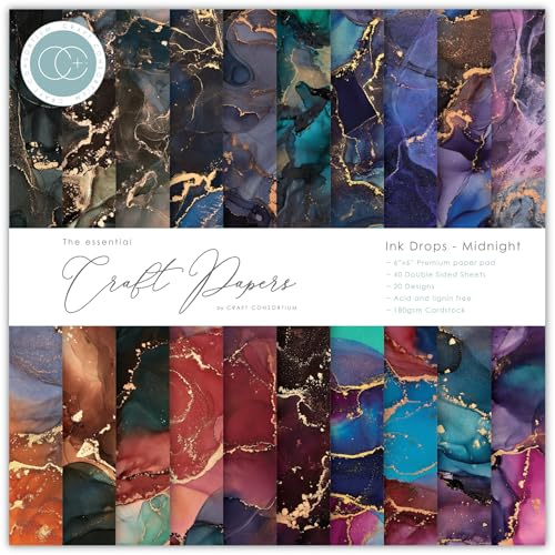 Craft Consortium, Essential Craft Papers 6x6 Inch Paper Pad Ink Drops Midnight
