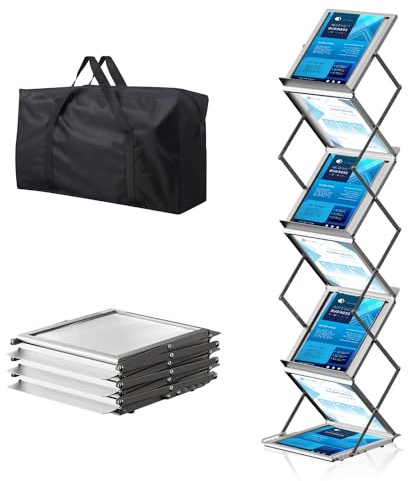 Faltbarer Zeitschriftenständer mit 6 Taschen, Broschüren-Zeitschriften-Katalog, Literatur-Präsentationsständer, Prospektständer mit Tragetasche für Ausstellung, Messe, Büro, Einzelhandel, Geschäft,