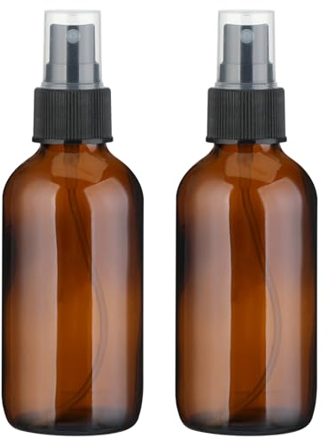 Qianyu 2 Pack Amber Glass Spray Bottles for Essential Oils Cosmetic 2oz Empty Small Fine Mist Refillable Light Protection Spray Bottles Containers and Accessories Included 2 Sprinkler
