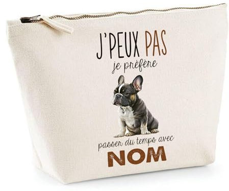 Trousse Personnalisable Chien Passer du temps avec Prénom Nom | Pochette Maquillage Toilette Make-Up - Idée Cadeau Personnalisé Original pour propriétaire de chien (Bulldog Français)