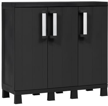 Avilia Mobiletto Basso con 3 Ante e 2 Ripiani Regolabili - Armadio Multiuso per Interni ed Esterni, in Materiale Riciclato, 97x37x93cm, Nero