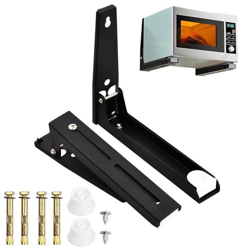 Support Micro Onde, Support Micro Onde Mural Pliable, Etagere Micro Onde Extensible, éTagèRe Micro Onde Installation Facile, Couleur Noire