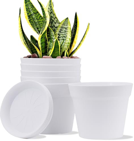 Gardrium Lot de 6 Pots de Fleurs en Plastique avec Trou de Drainage pour intérieur et extérieur 17,5 cm,Blanche