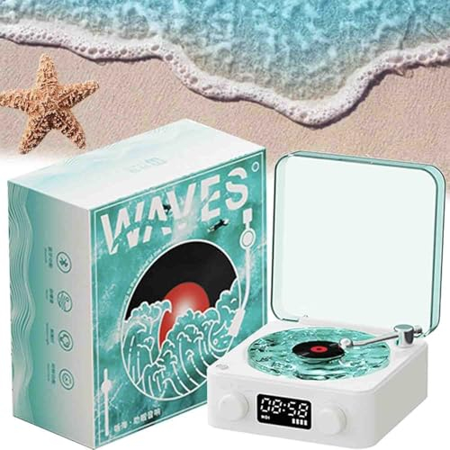 TANOOS AquaVinyl Waves Mini Speaker, Aqua Vinyl Waves Mini Speaker, Aqua Vinyl Bluetooth Speaker, Wireless Portable with Ambient Light, with Ambient Light, Four Modes, Improve Sleep Qualit