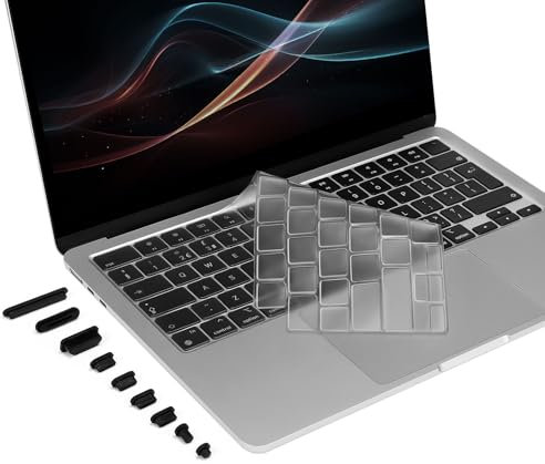 MOSISO Ultra Thin Keyboard Cover Skin with Dust Plugs Compatible with MacBook Air 13.6 inch M4 M3 M2 2025-2022, for Macbook Air 15 inch M4 M3 M2, for Mac Pro 14/16 M4/M3/M2/M1 2021-2025, Clear