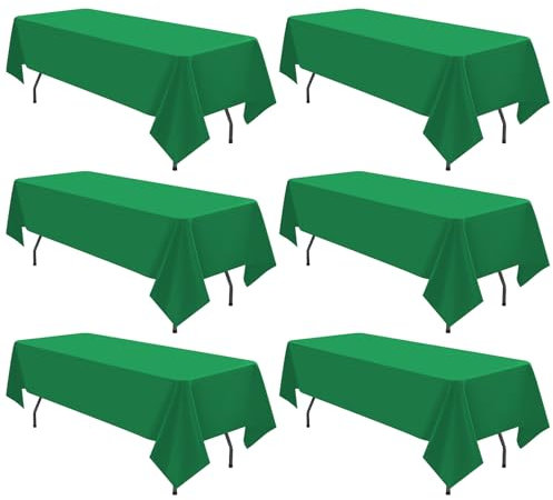 Lot de 6 Nappes Rectangulaires de Polyester 153 x 260 cm, Vert Nappe de Table de Qualité de 6 Pieds, Résistant aux Taches et aux Rides Lavable Décoratif Nappe pour Banquet de Mariage Fête