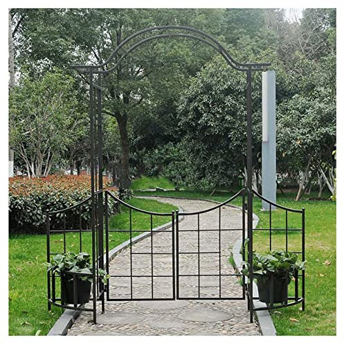 TONZN Arche de Jardin de 6,85 x 7,4 Pieds de Large avec Porte, clôture et Supports pour jardinières, Noir/Blanc, pergola décorative en métal (Couleur : Noir) (Noir)