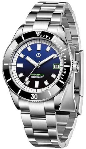 WISHDOIT Herrenuhr 15ATM Taucheruhr NH35 Uhrwerk Automatische Mechanische Armbanduhr Härte Saphirglas Bequemes Edelstahlband Super Leuchtende Uhr für Männer Blau, Blau, Modern