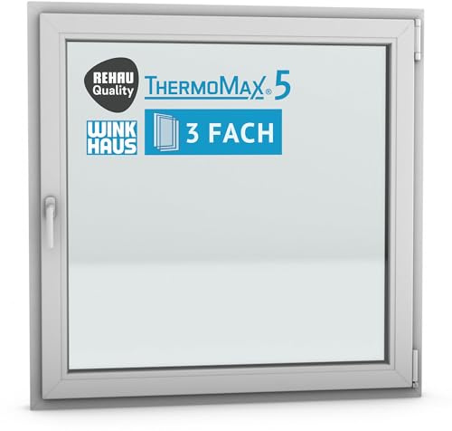 ThermoMax 5 Classic Kunststoff-Fenster, Uw-Wert 1,2, BxH: 120x120cm / 1200x1200mm, DIN rechts (Griff links), mit 3-fach Wärme-Isolier-Verglasung, Winkhaus Sicherheitssystem & Rehau Profil