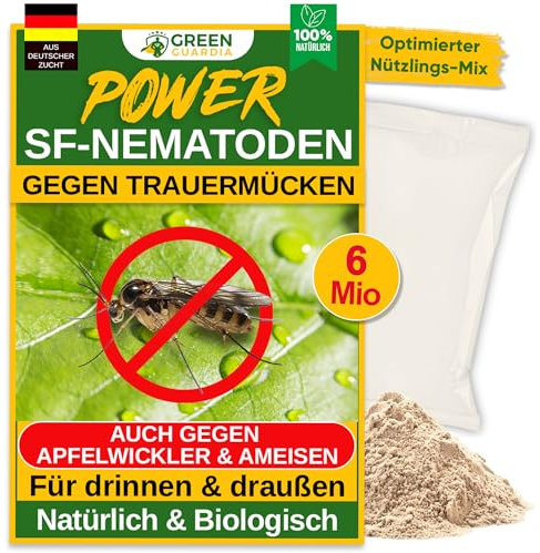 GREEN GUARDIA Power SF-Nematoden - 6 Mio. (60 Pflanzen/12m²) gegen Trauermücken – Biologisches Mittel zur effektiven Trauermücken Bekämpfung – Umweltfreundlich, chemiefrei