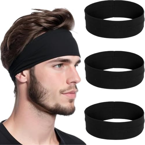 XENQITO 3 PCS Fascia Capelli, Fasce per Capelli, Sportiva Fascia Capelli, Fascia Nera Capelli Donna, Headband Unisex, Antiscivolo Fasce Capelli Donna Fitness Yoga Gym, Fascette Antiscivolo per Sport