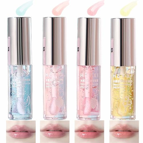 4 Colors Crystal Lip Glow Oil Set Nährendes Getöntes Feuchtigkeitsspendendes Lippenöl Veganer Lang anhaltender Klarer Lipgloss Mit Fruchtgeschmack für Frauen