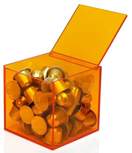 Coffee Station Organiser，Coffee Storage Box， Acrylic Capsule Holder Coffee Storage Box for K Cup Nespresso Vertuoline, Tea Bag Candy Storage Container(Orange,15cm)